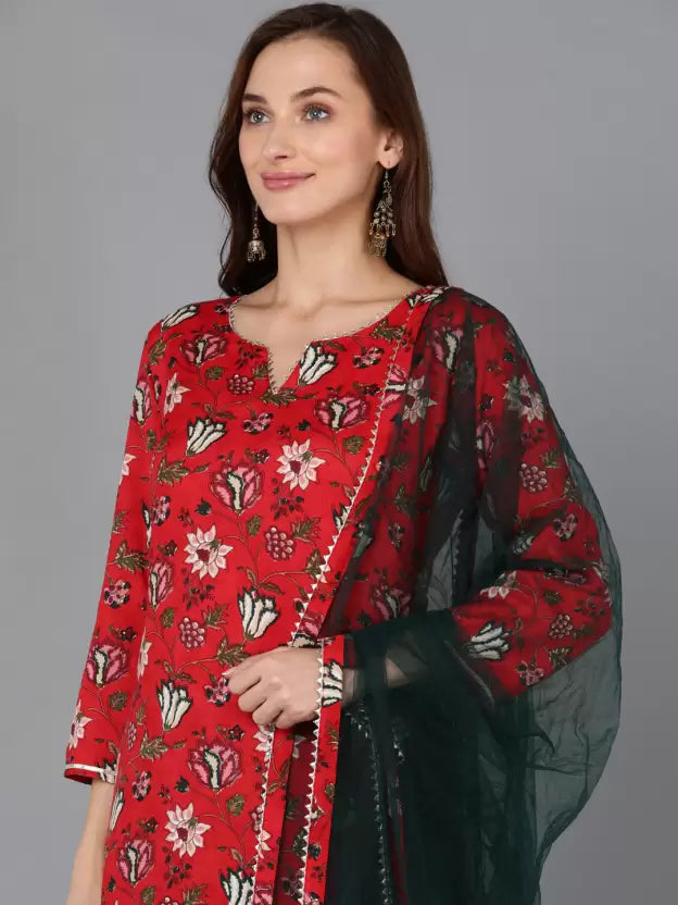 Women Cotton Rayon Kurta Pant Dupatta Set