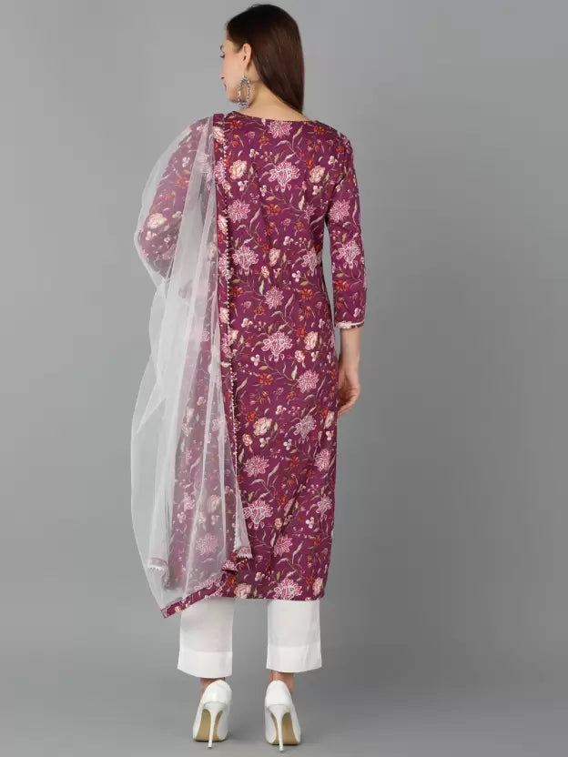 Women Cotton Rayon Kurta Pant Dupatta Set