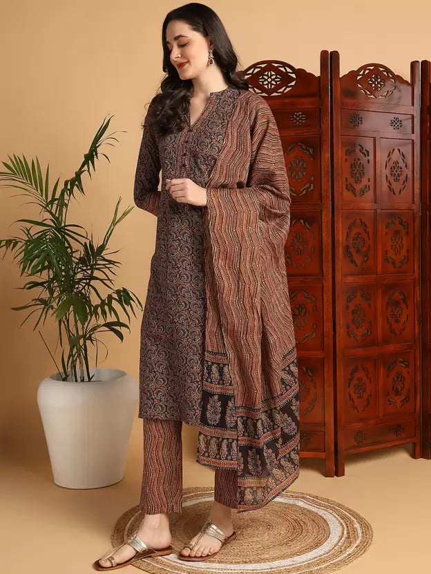 Women Cotton Rayon Kurta Pant Dupatta Set