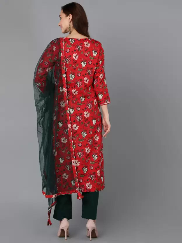 Women Cotton Rayon Kurta Pant Dupatta Set