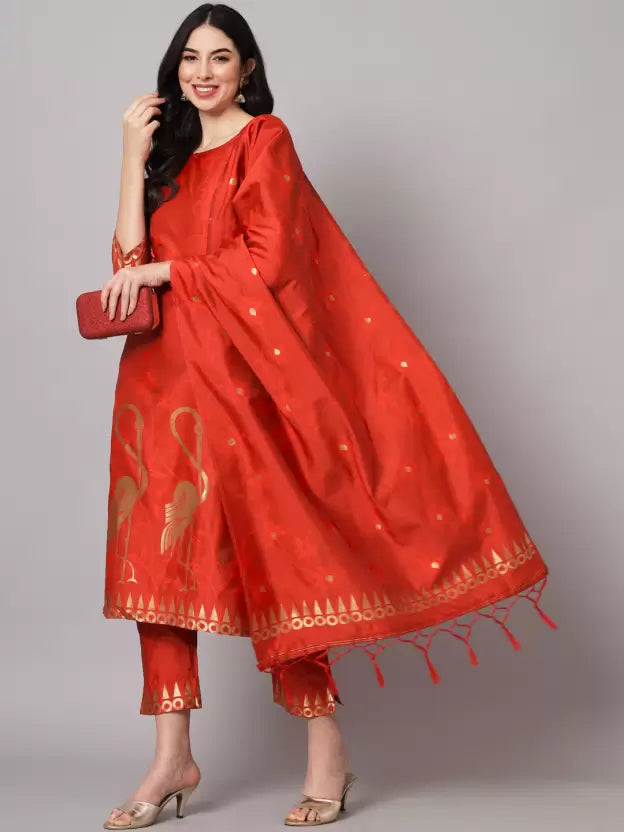 Women Cotton Silk Kurta Pant Dupatta Set