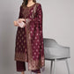 Women Purple Cotton Silk Kurta Pant Dupatta Set