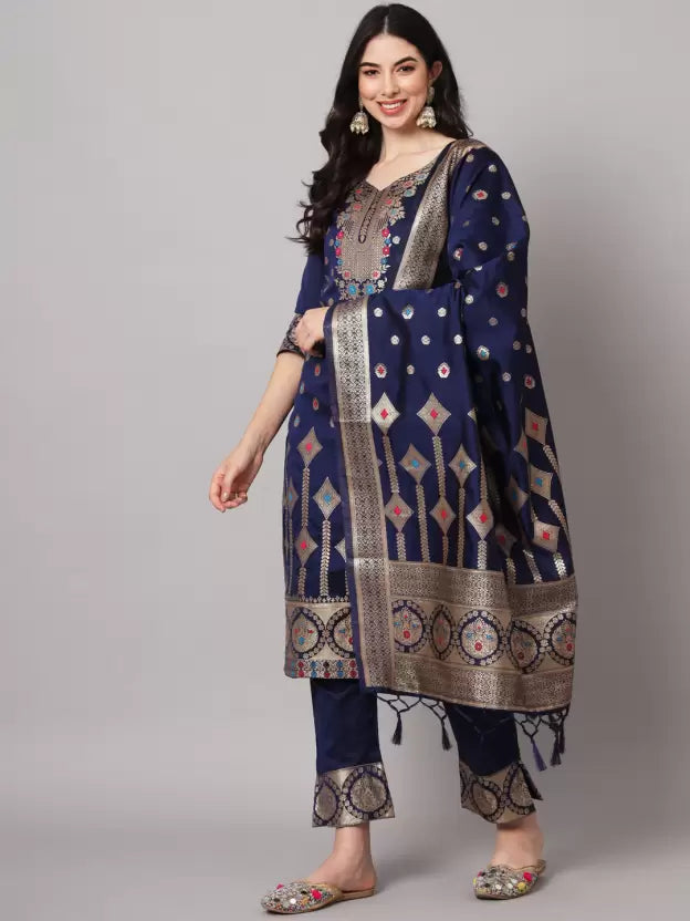 Women Cotton Silk Kurta Pant Dupatta Set