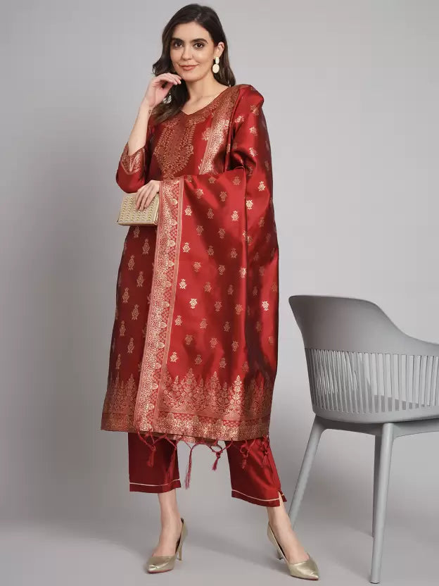 Women Cotton Silk Kurta Pant Dupatta Set