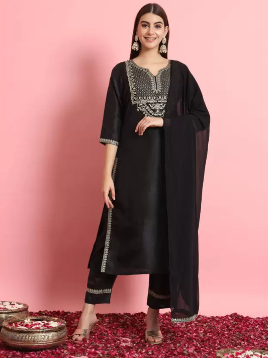 Women Cotton Silk Kurta Pant Dupatta Set