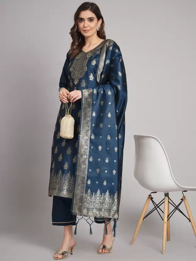 Women Cotton Silk Kurta Pant Dupatta Set