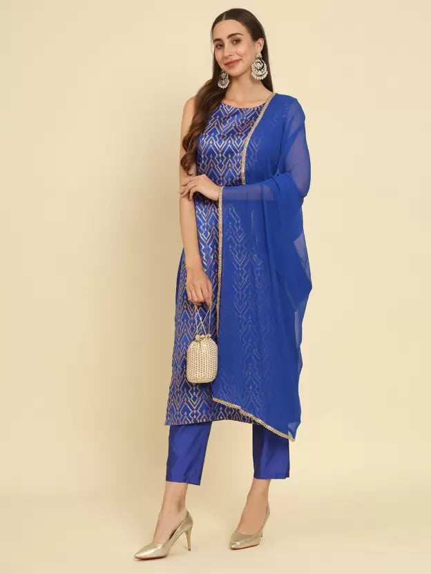 Women Cotton Silk Kurta Pant Dupatta Set