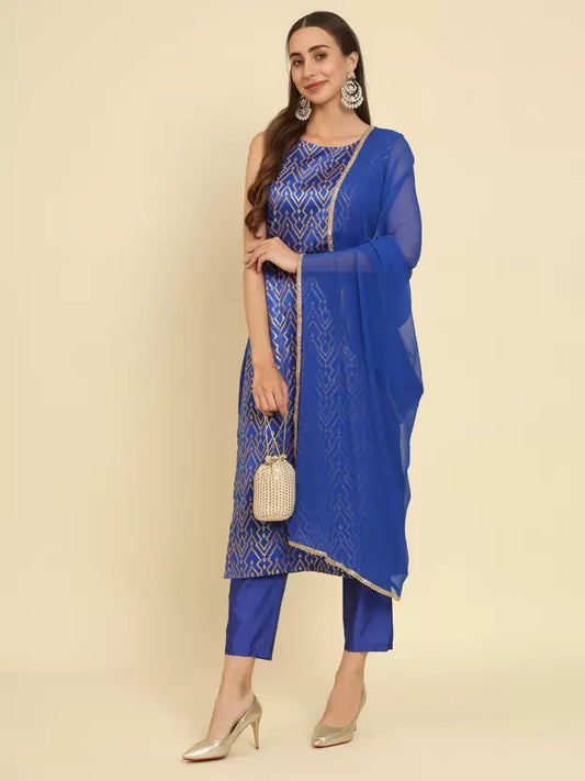 Women Cotton Silk Kurta Pant Dupatta Set