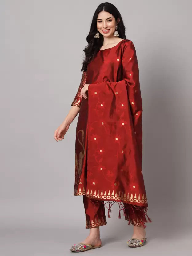 Women Cotton Silk Kurta Pant Dupatta Set