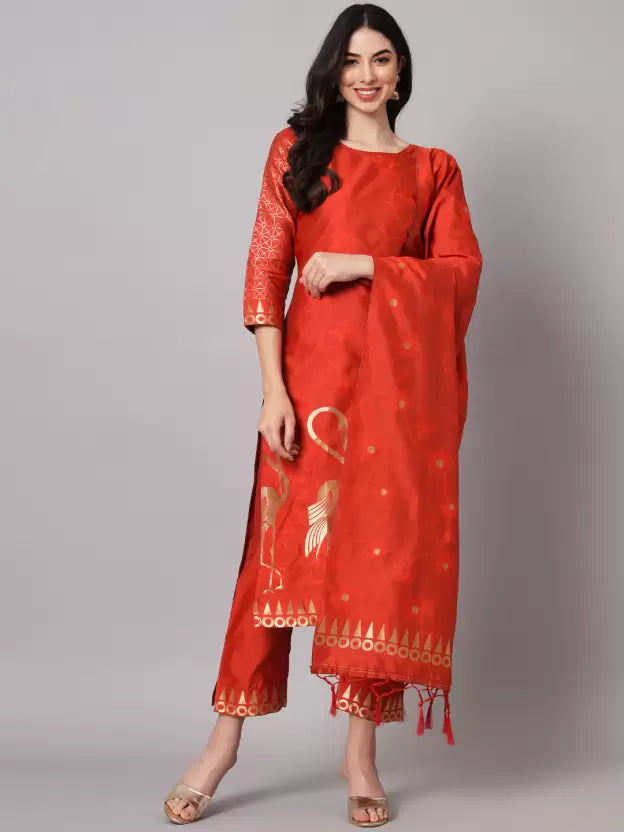 Women Cotton Silk Kurta Pant Dupatta Set