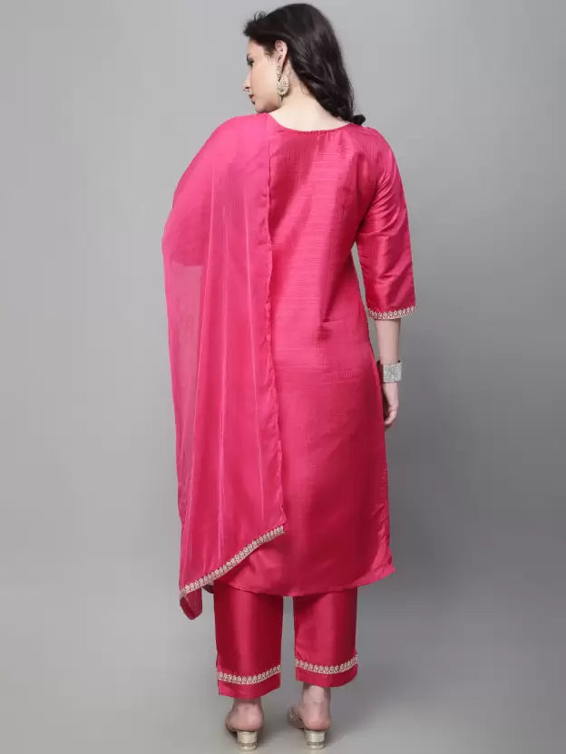 Women Cotton Silk Kurta Pant Dupatta Set