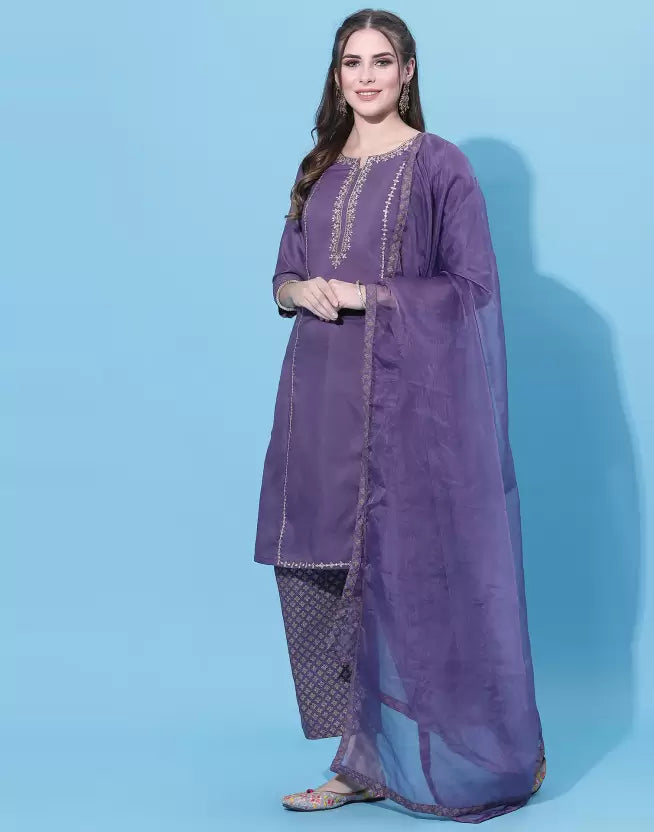 Women Cotton Silk Kurta Pant Dupatta Set