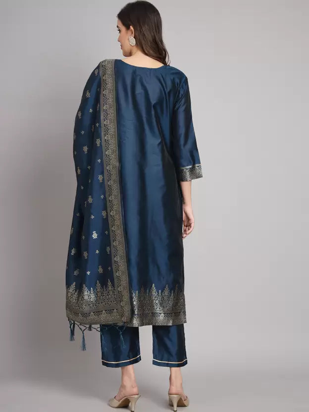 Women Cotton Silk Kurta Pant Dupatta Set