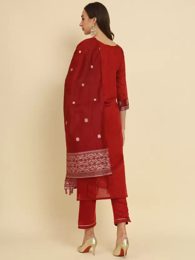 Women Cotton Silk Kurta Pant Dupatta Set