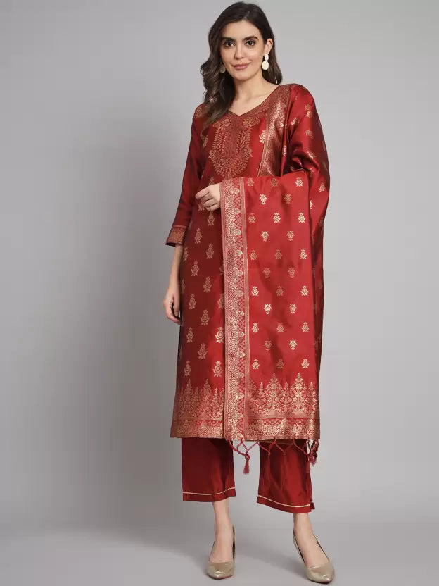 Women Cotton Silk Kurta Pant Dupatta Set