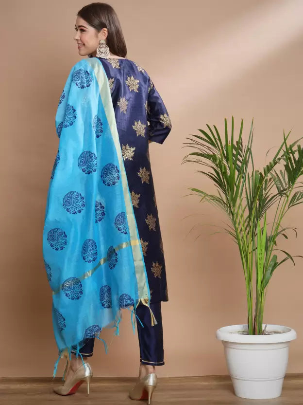 Women Cotton Silk Kurta Pant Dupatta Set