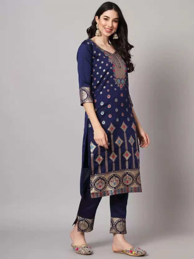 Women Cotton Silk Kurta Pant Dupatta Set