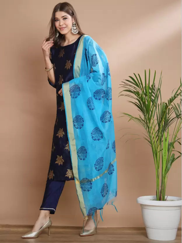 Women Cotton Silk Kurta Pant Dupatta Set