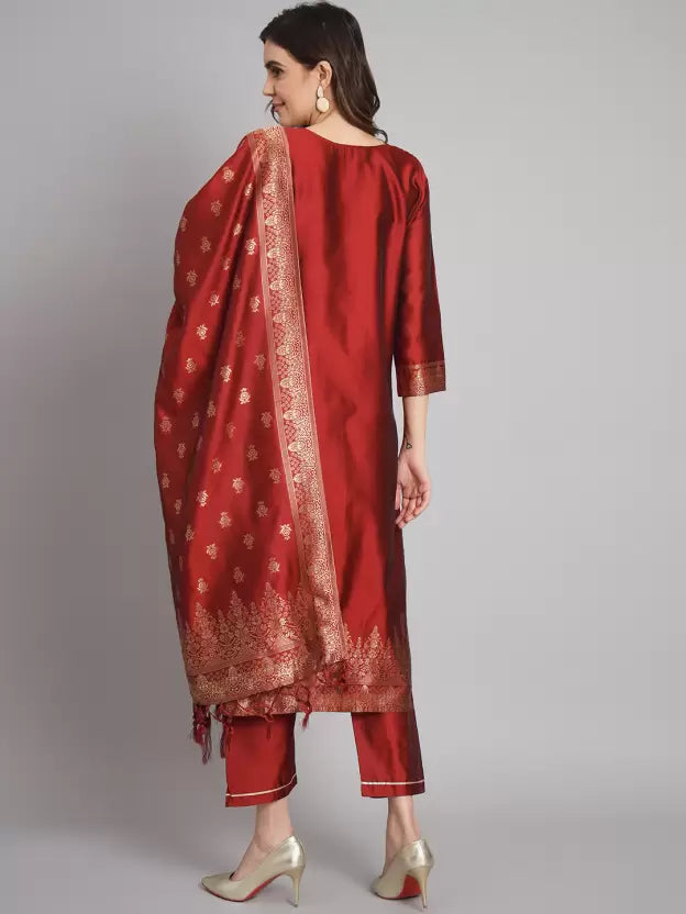 Women Cotton Silk Kurta Pant Dupatta Set