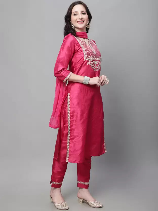 Women Cotton Silk Kurta Pant Dupatta Set