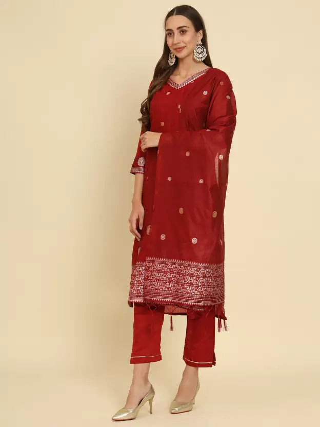 Women Cotton Silk Kurta Pant Dupatta Set