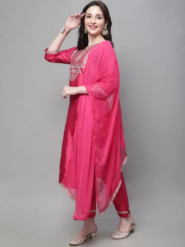 Women Cotton Silk Kurta Pant Dupatta Set