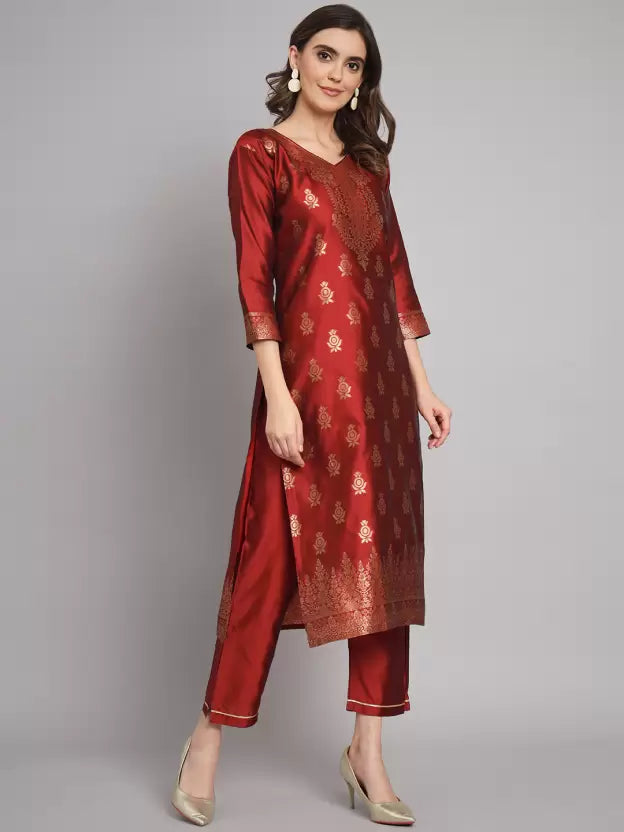 Women Cotton Silk Kurta Pant Dupatta Set