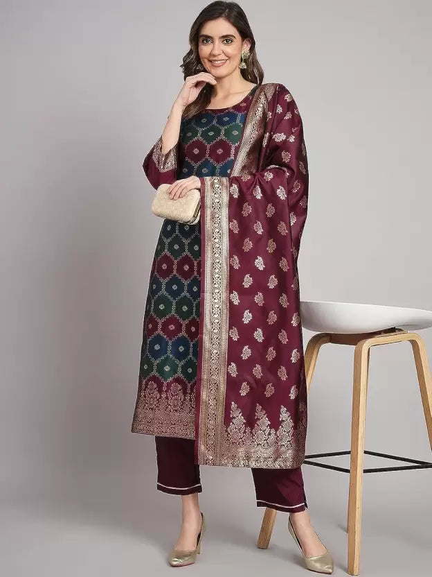 Women Cotton Silk Kurta Pant Dupatta Set