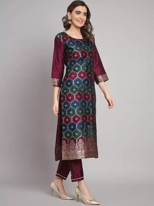 Women Cotton Silk Kurta Pant Dupatta Set