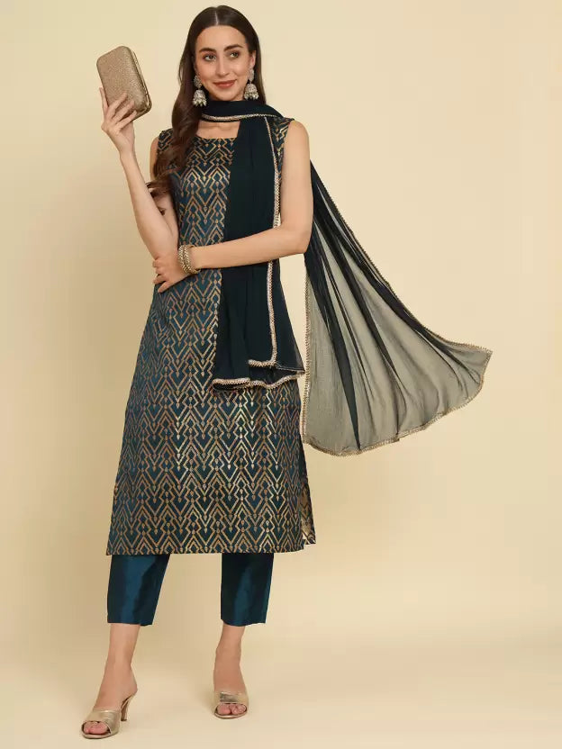 Women Cotton Silk Kurta Pant Dupatta Set