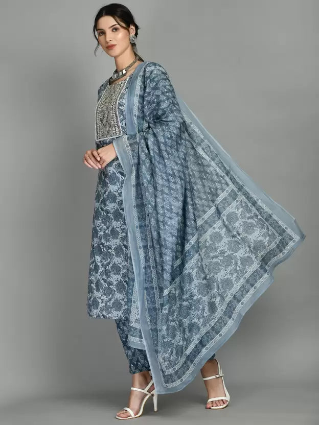 Women Cotton Silk Kurti Pant Dupatta Set