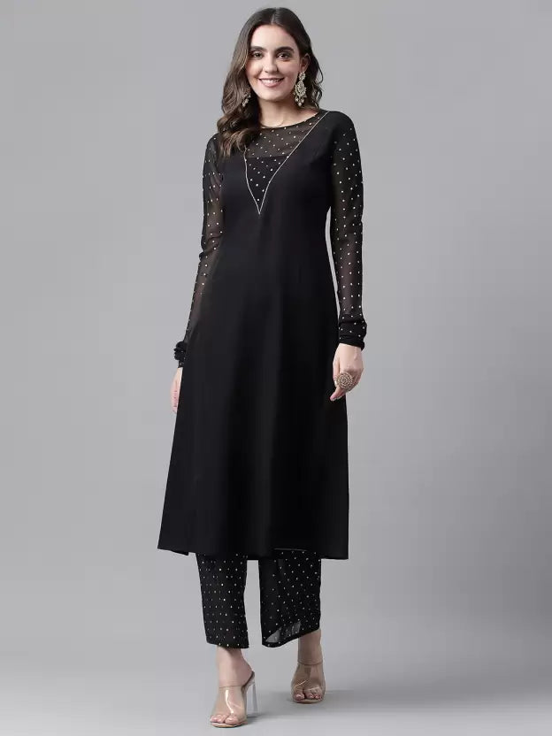 Women Crepe Kurta Palazzo Set