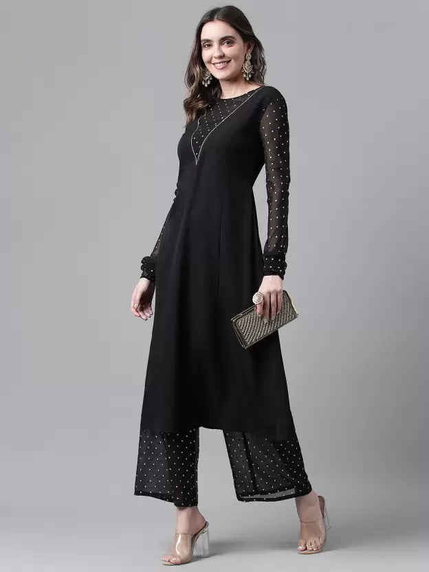 Women Crepe Kurta Palazzo Set