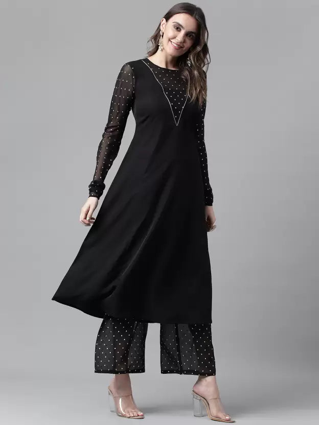 Women Crepe Kurta Palazzo Set