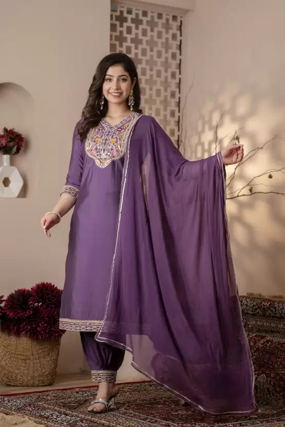 Women Dupion Silk Kurta Pant Dupatta Set