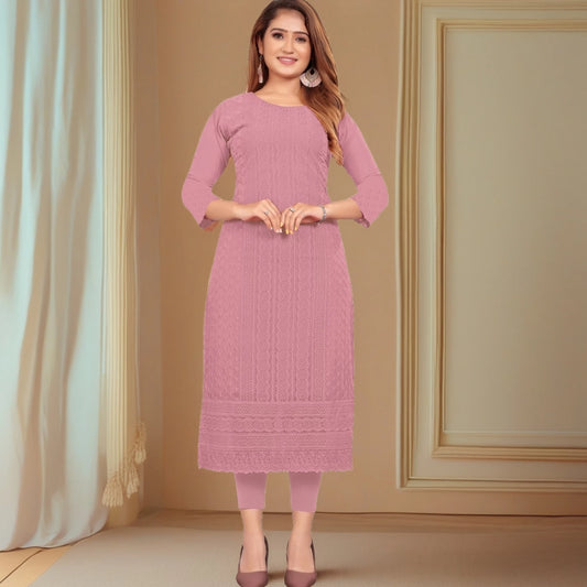 Women Embroidered Georgette Straight Kurta