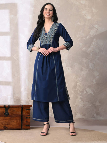 Floral Printed Sequined Pure Cotton Kurta with Palazzos & With Dupatta