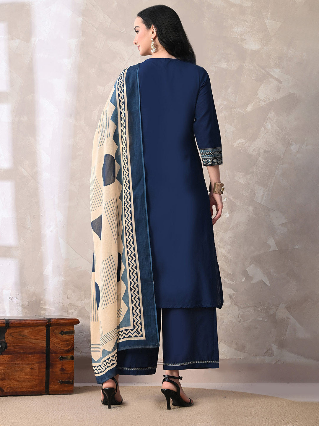Floral Printed Sequined Pure Cotton Kurta with Palazzos & With Dupatta