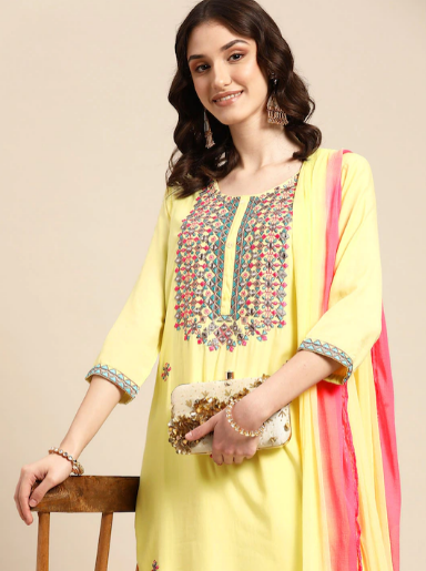 Women Ethnic Motifs Embroidered Kurta With Trousers & Dupatta