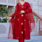 Women Ethnic Motifs Embroidered Regular Thread Work Kurta with Trousers & With Dupatta