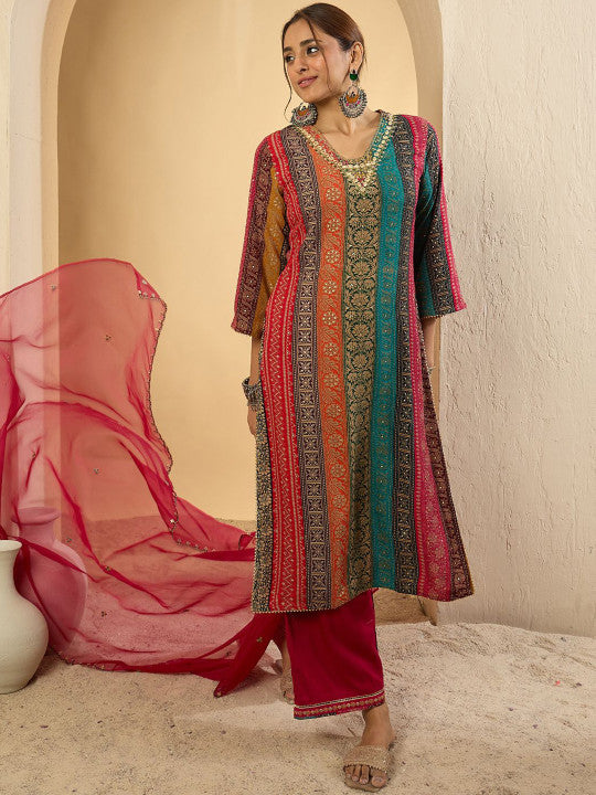 Women Ethnic Motifs Embroidered Thread Work Kurta with Palazzos & With Dupatta