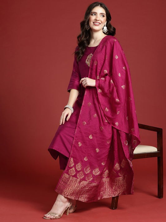 Women Ethnic Motifs Embroidered Thread Work Kurta with Trousers & With Dupatta