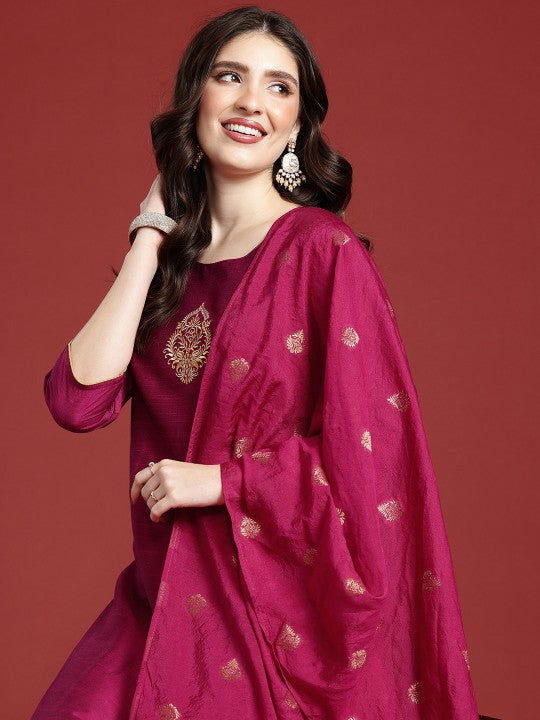 Women Ethnic Motifs Embroidered Thread Work Kurta with Trousers & With Dupatta