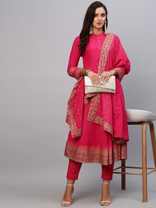 Women Ethnic Motifs Printed Anarkali Kurta with Trousers & Dupatta