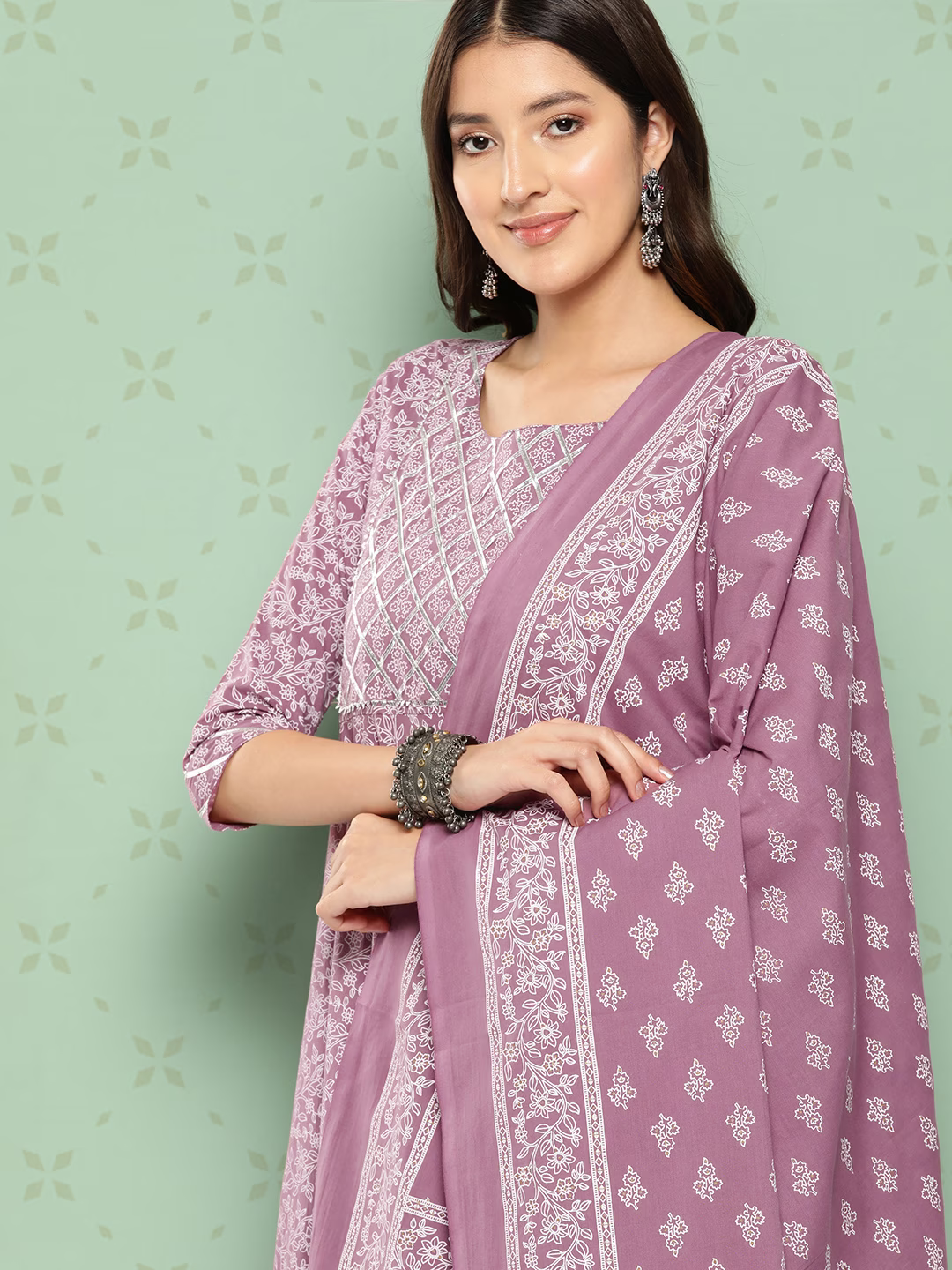 Women Ethnic Motifs Printed Empire Gotta Patti Kurta with Trousers & With Dupatta