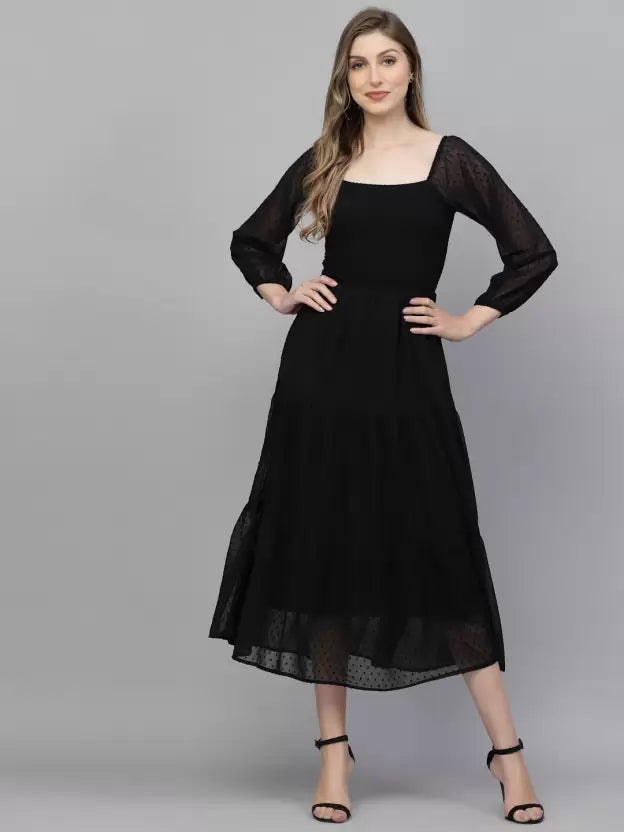 Women Fit and Flare Black Dress