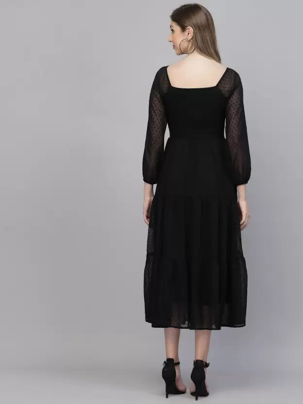 Women Fit and Flare Black Dress