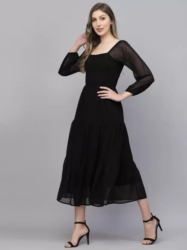 Women Fit and Flare Black Dress