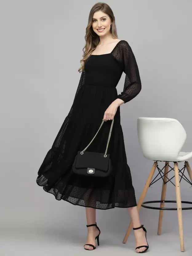 Women Fit and Flare Black Dress