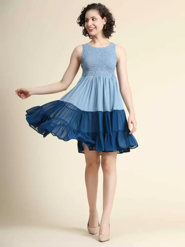 Women Fit and Flare Blue Dress